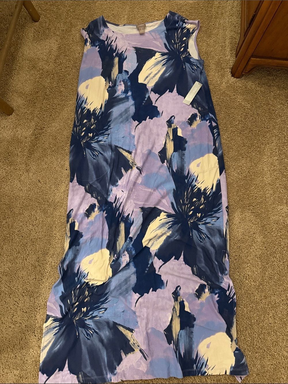 Chico’s Boat Neck Maxi Dress Sleeveless Resort Sz 2 NWT